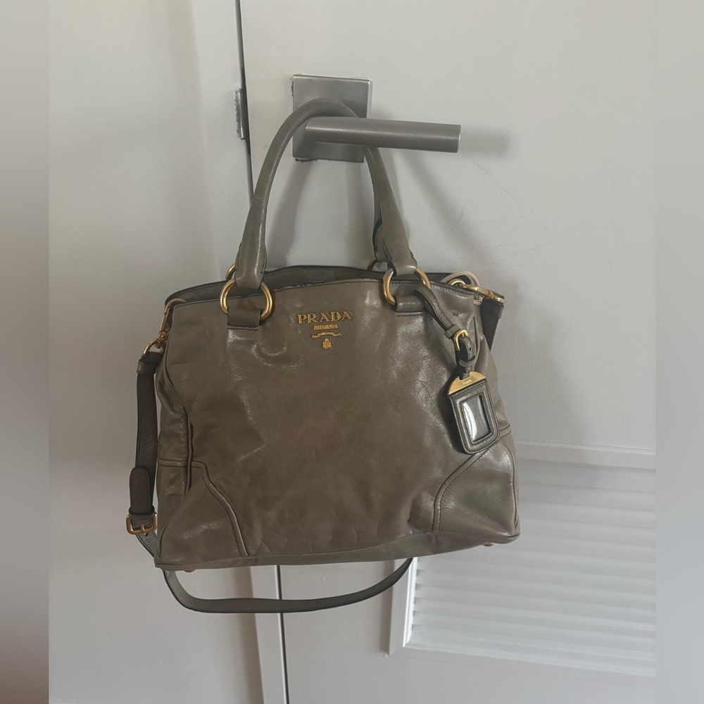 Prada Vitello Leather Satchel Bag with Shoulder Strap